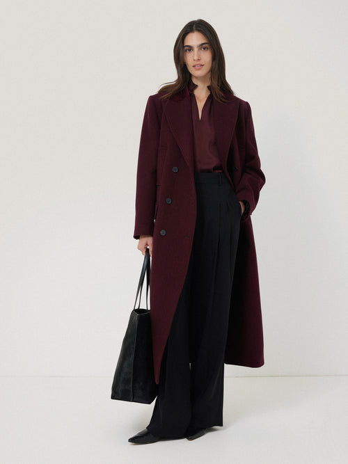 Wool Double Breasted Overcoat | Burgundy