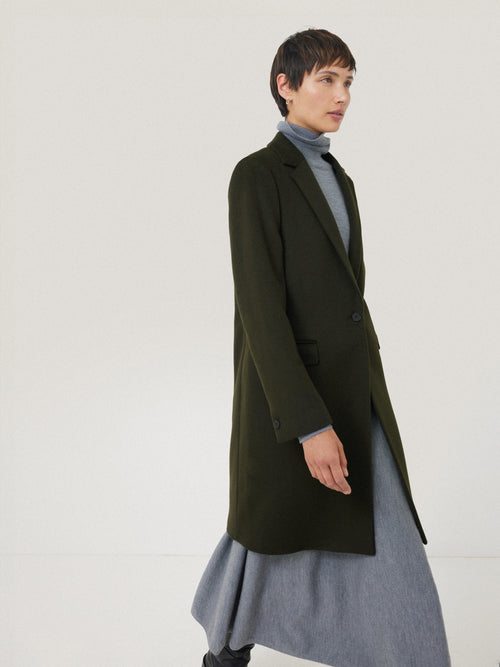 Wool Relaxed City Coat | Green