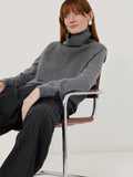 Wool Cashmere Roll Neck Bib | Grey