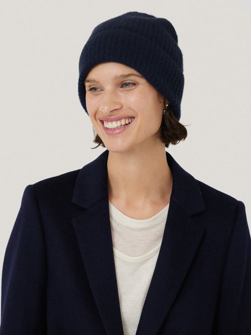 Wool Cashmere Blend Beanie | Navy