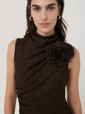 Crinkle Ruched Corsage Dress | Dark Brown