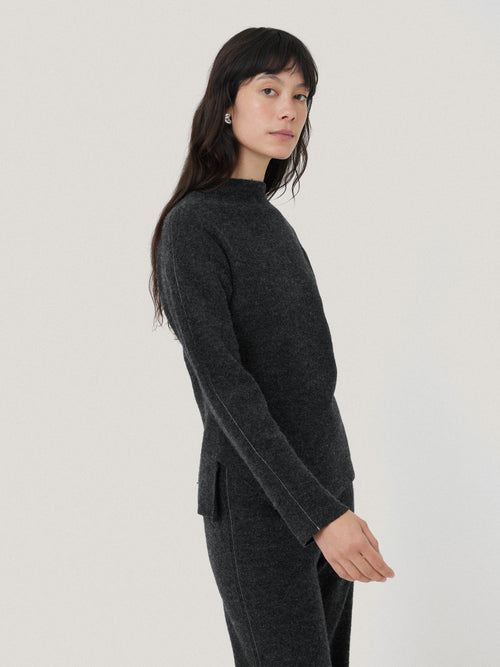 Boiled Wool Blend Batwing Top | Dark Grey