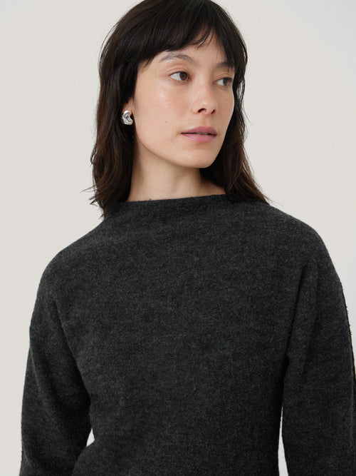 Boiled Wool Blend Batwing Top | Dark Grey