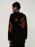 Cotton Motif Intarsia Jumper | Black