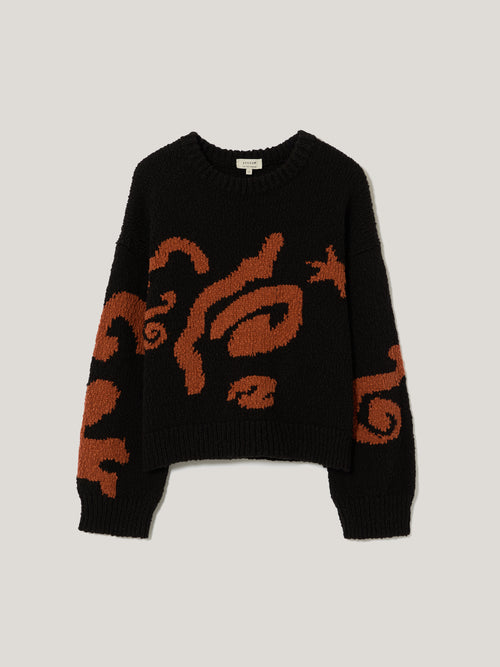 Cotton Motif Intarsia Jumper | Black