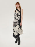 Collage Print Scarf Dress | Monochrome