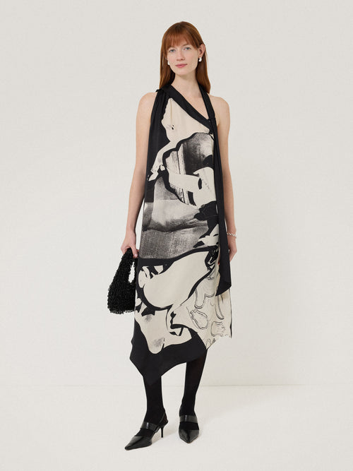 Collage Print Scarf Dress | Monochrome