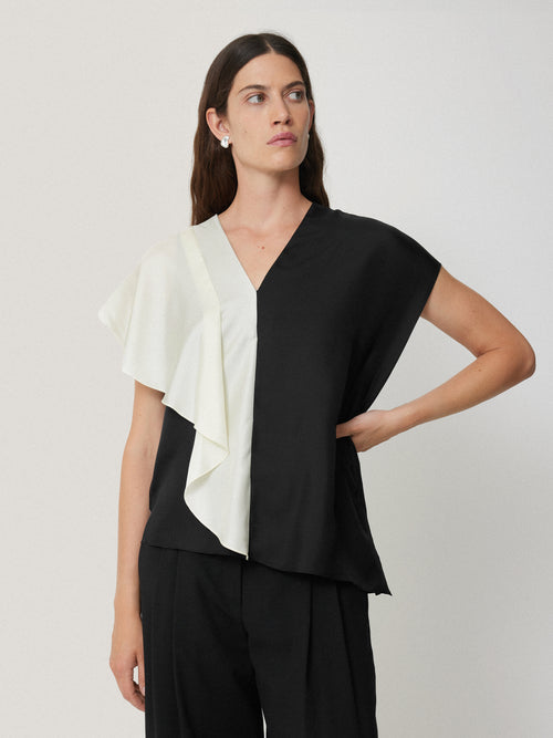 Sculptural Silk Twill Top | Monochrome