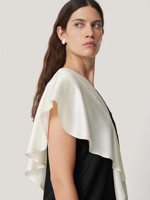 Sculptural Silk Twill Top | Monochrome