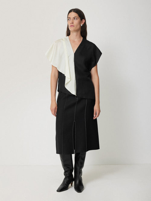 Sculptural Silk Twill Top | Monochrome