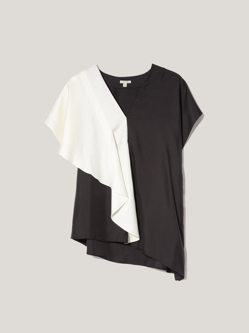 Sculptural Silk Twill Top | Monochrome