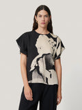 Collage Print Drape Top | Monochrome