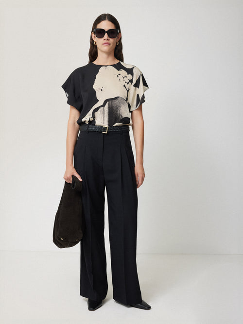 Collage Print Drape Top | Monochrome