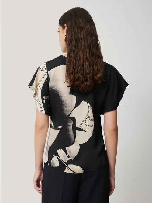 Collage Print Drape Top | Monochrome