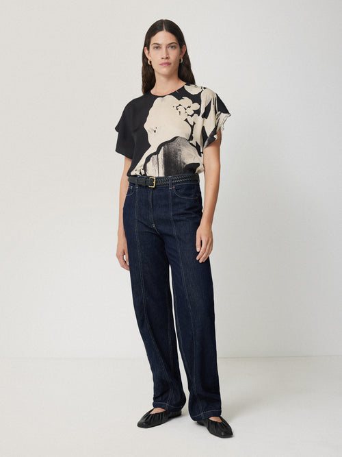 Collage Print Drape Top | Monochrome