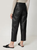 Leather Barrel Leg Trouser | Black