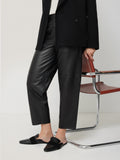 Leather Barrel Leg Trouser | Black