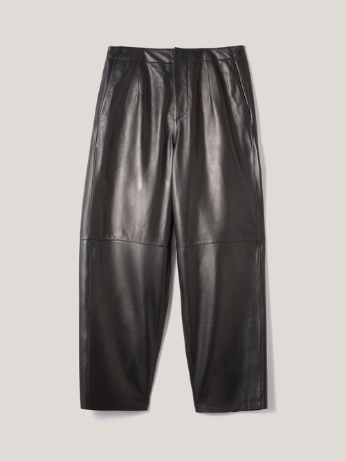 Leather Barrel Leg Trouser | Black