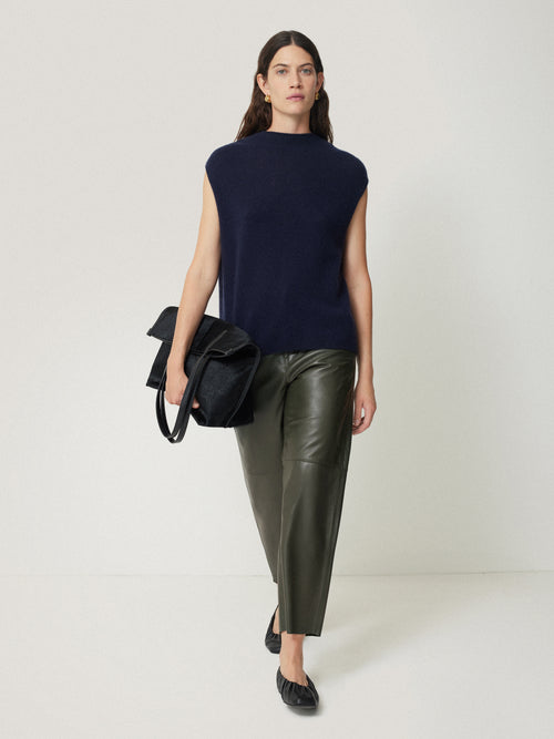 Leather Barrel Leg Trouser | Green