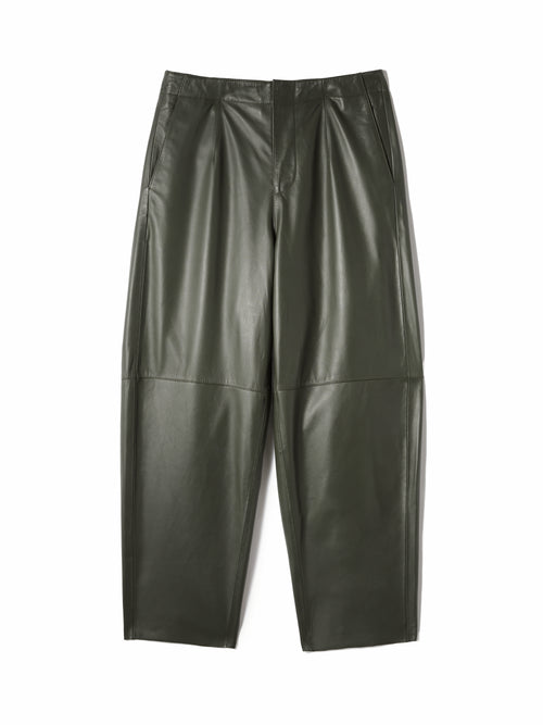 Leather Barrel Leg Trouser | Green