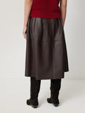 Leather Pleat Midi Skirt | Brown