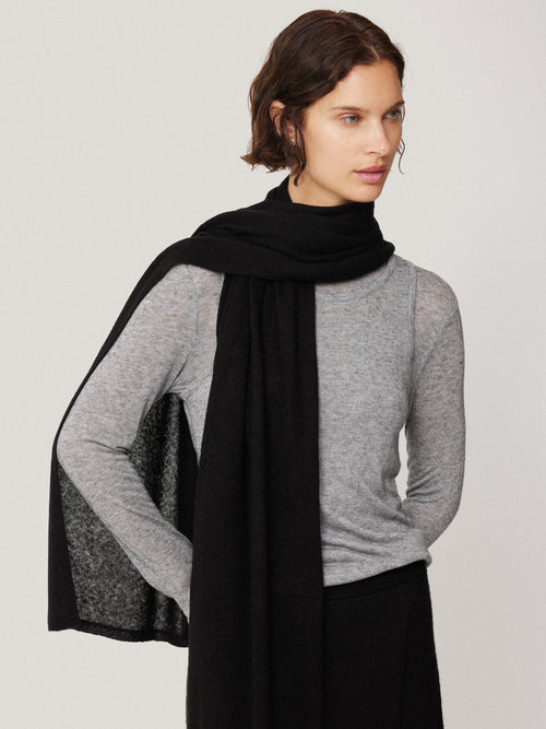 Soft Gauzy Knit Scarf | Black