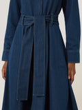 Fluid Denim Belted Shirt Dress | Indigo