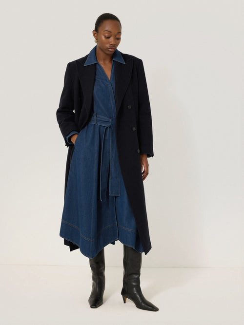 Fluid Denim Belted Shirt Dress | Indigo