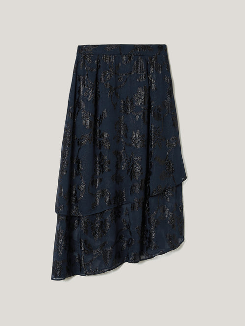 Metallic Jacquard Midi Skirt | Navy