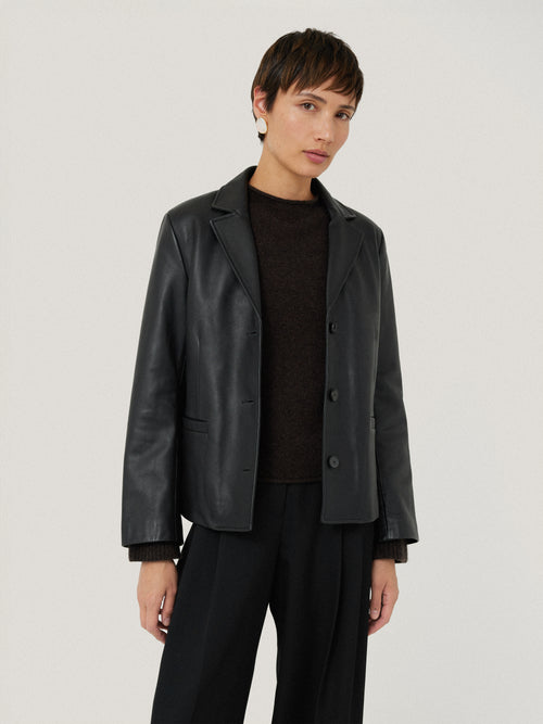 Leather Tailored Blazer | Black