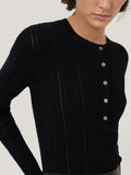 Rib Pointelle Henley Jumper | Black