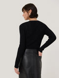 Rib Pointelle Henley Jumper | Black