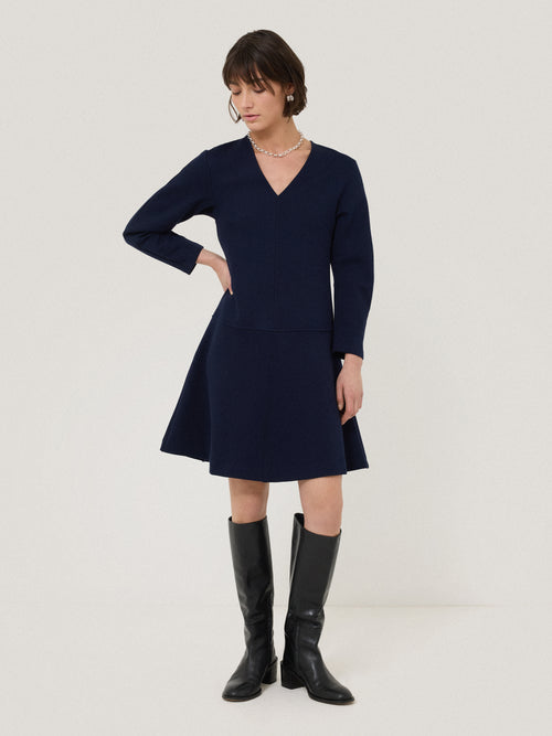 Darted Sleeve Short Dress | Navy