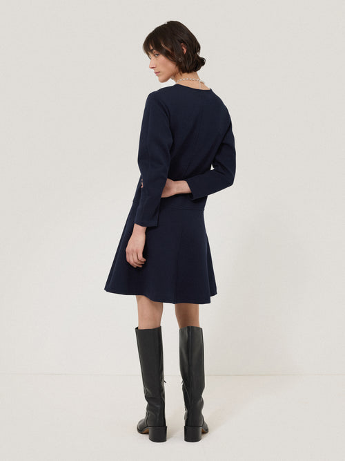 Darted Sleeve Short Dress | Navy