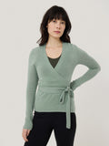 Ribbed Wrap Cardigan | Green