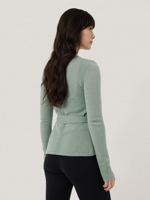 Ribbed Wrap Cardigan | Green