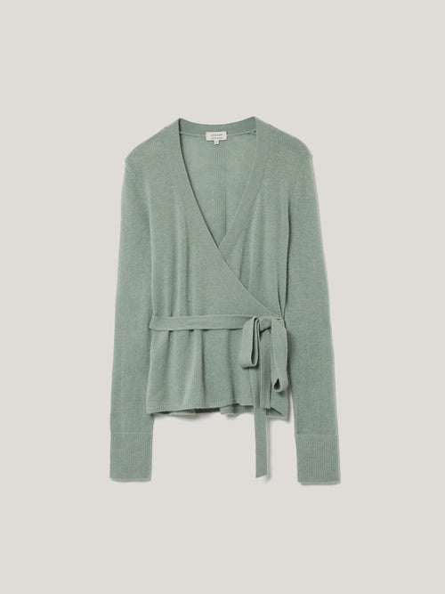 Ribbed Wrap Cardigan | Green