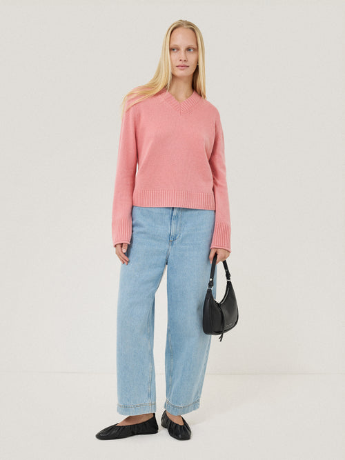 Wool Cashmere Blend V Neck | Pink