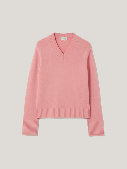 Wool Cashmere Blend V Neck | Pink