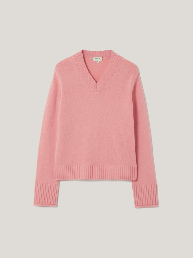 Wool Cashmere Blend V Neck | Pink