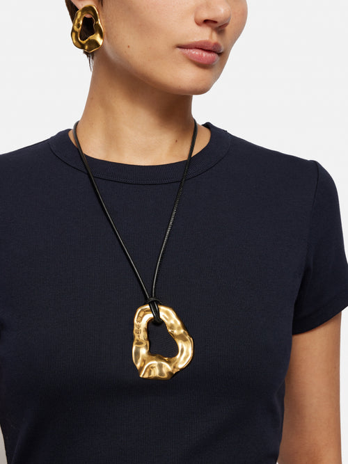 Molten Loop Leather Necklace | Gold