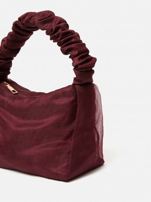 Ruched Organza Mini Bag | Burgundy