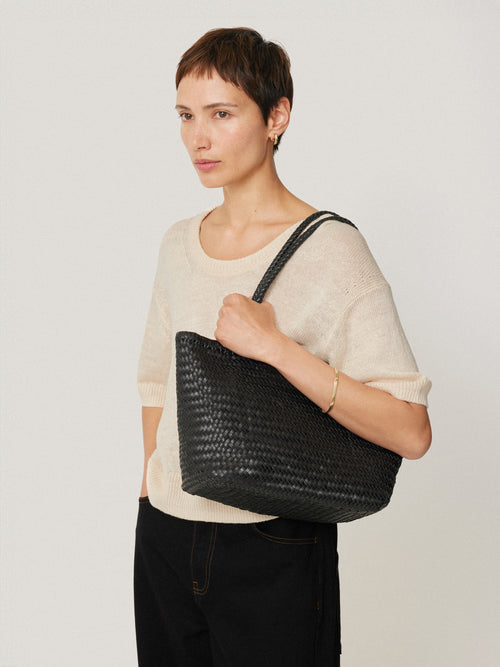 Woven Leather Tote Bag | Black