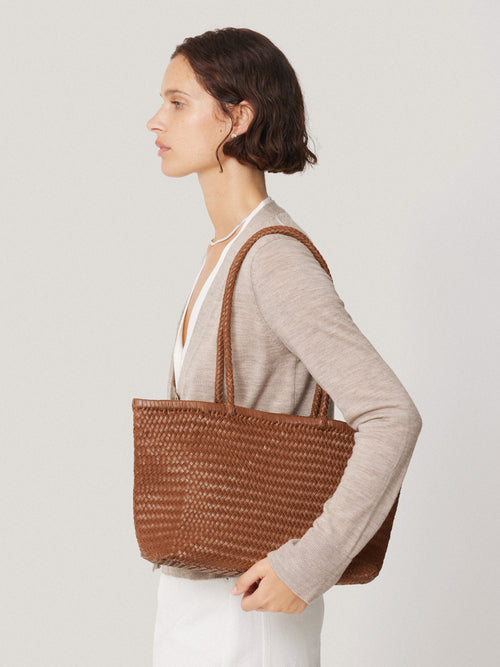 Woven Leather Tote Bag | Tan