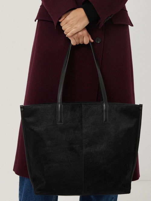 Calf Hair Leather Tote | Black