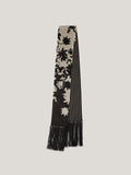 Floral Pinstripe Fringed Scarf | Monochrome