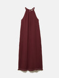 Halter Neck Cheesecloth Dress | Burgundy