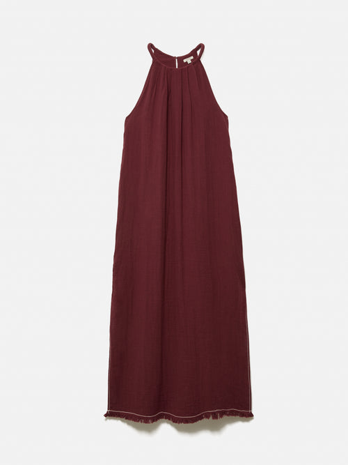 Halter Neck Cheesecloth Dress | Burgundy