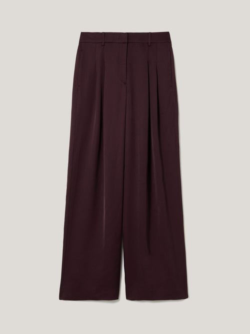 Satin Wide Leg Trouser | Oxblood