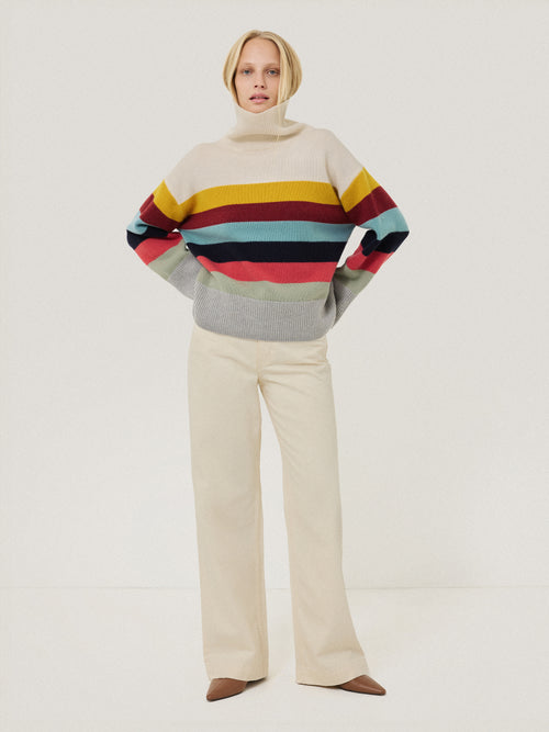 Wool Multi Stripe Turtleneck | Grey